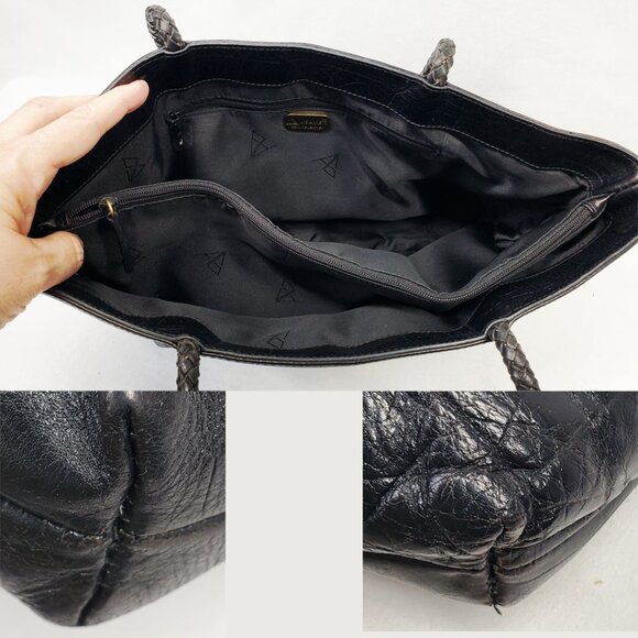 💲⬇️A.Giannetti Black Croc Embossed Leather Shoulder Tote 3 Comp Braided Handles - Picture 11 of 13